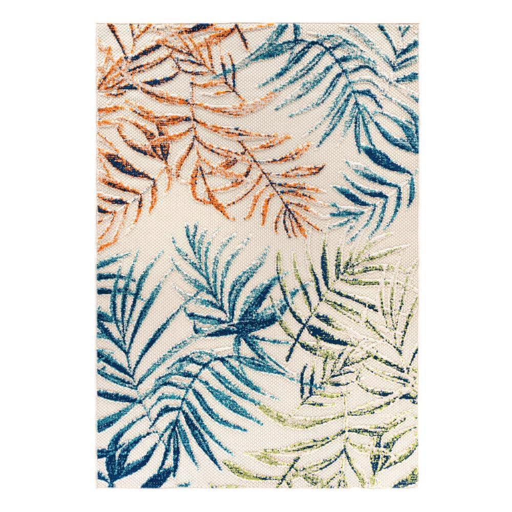 World Rug Gallery Bahama Palm Frond Floral Indoor/Outdoor Area Rug - Multi 5' x 7'