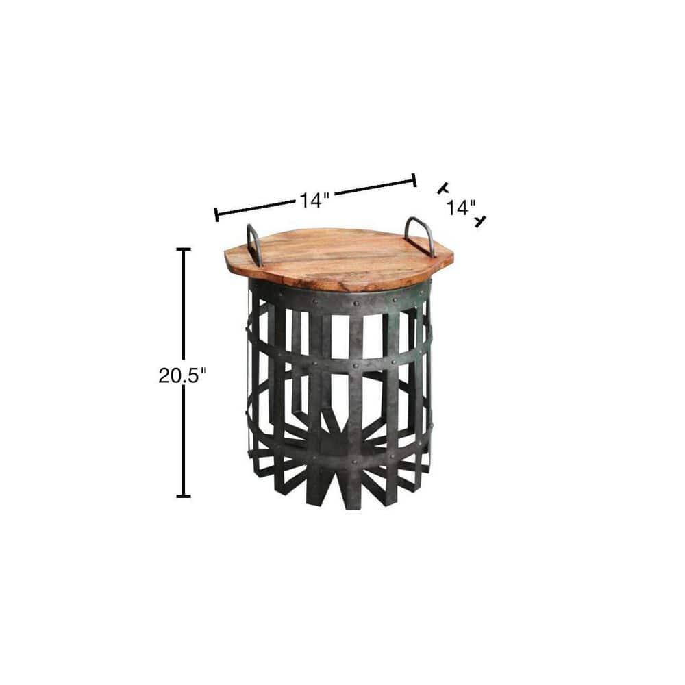 Benzara Set of 2 Industrial Grid Galvanized Accent End Table with Round Lid and Handles Accent Tables Gray/Brown