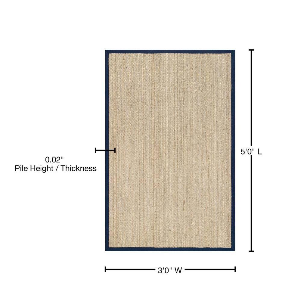 nuLOOM 3x5 Elijah Seagrass Area Rug, Navy, Solid Farmhouse Style, Cotton Bordered, Basketweave, Natural Fiber, For Bedroom, Dining Room, Living Room, Hallway, Office, Kitchen, Entryway