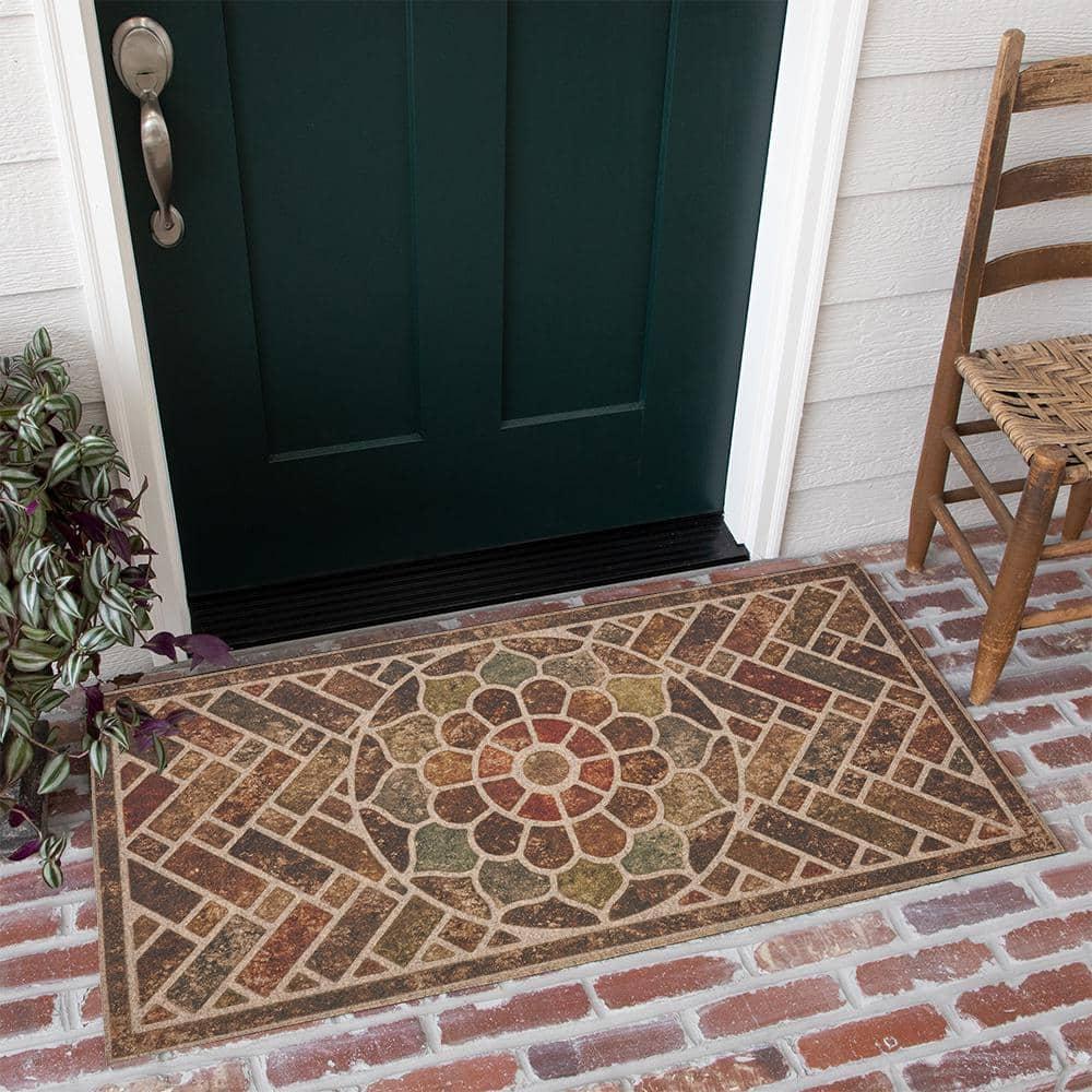 Mainstays Stone Estate Low Pile Moisture Absorbent Polyester Rubber Backed Floral Indoor/Outdoor Doormat, Multi, 2’ x 4’