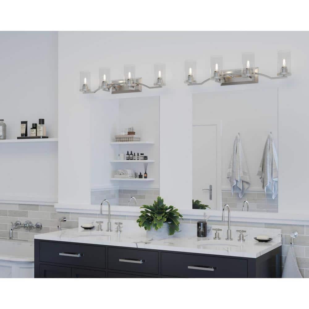 Progress Lighting Lassiter 4-Light Bath Light, Brushed Nickel, Clear Glass Shades