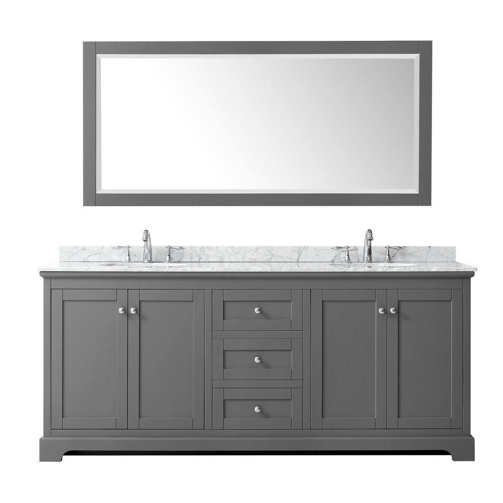 Wyndham Collection Avery 80" Oval Sinks Wood Double Bathroom Vanity in Dark Gray