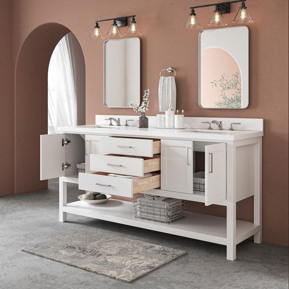 Ariel S073dwqrvo Magnolia 72" Free Standing Double Basin Vanity Set - White / Pure White