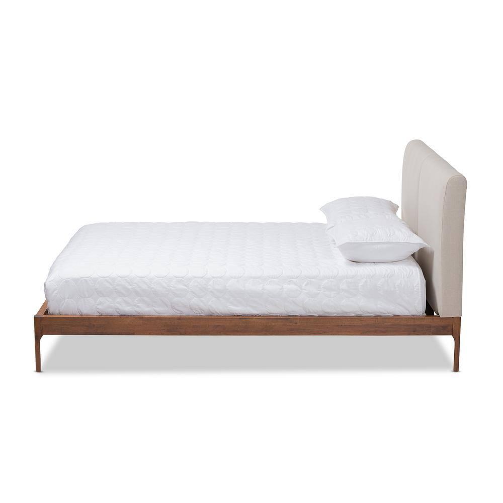 Queen Aveneil Walnut Finished Platform Bed Beige/Walnut Brown - Baxton Studio