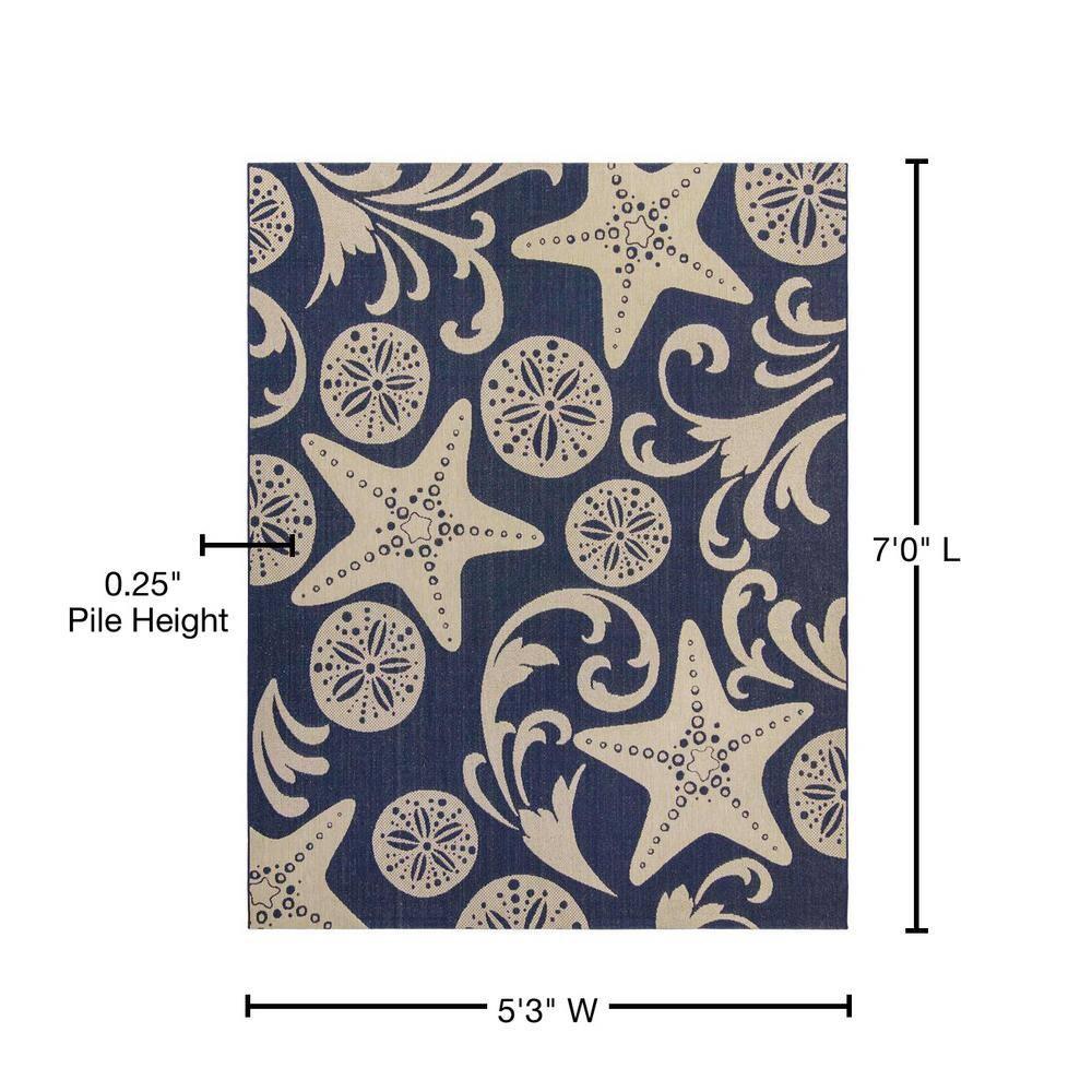 Gertmenian Paseo Canoa Navy Blue/Beige Nautical Sea Life Indoor/Outdoor Flatweave Area Rug