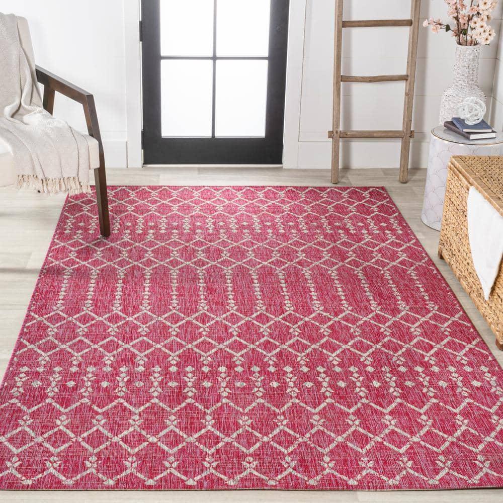 4' x 6' Ourika Moroccan Geometric Textured Weave Indoor/Outdoor Area Rug, Fuchsia/Light Gray - JONATHAN Y