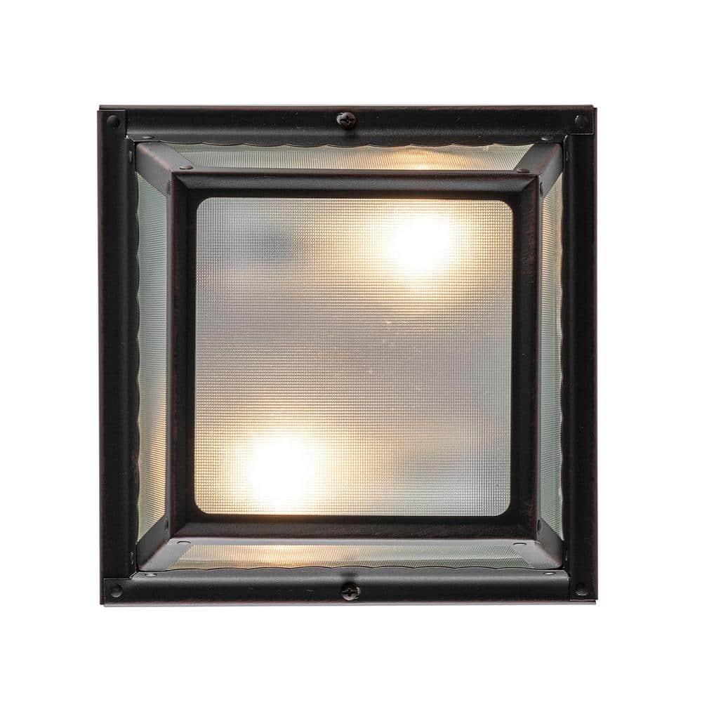 Samantha 2-Light Rust Outdoor Flush Mount Ceiling Light Fixture with Frosted Glass