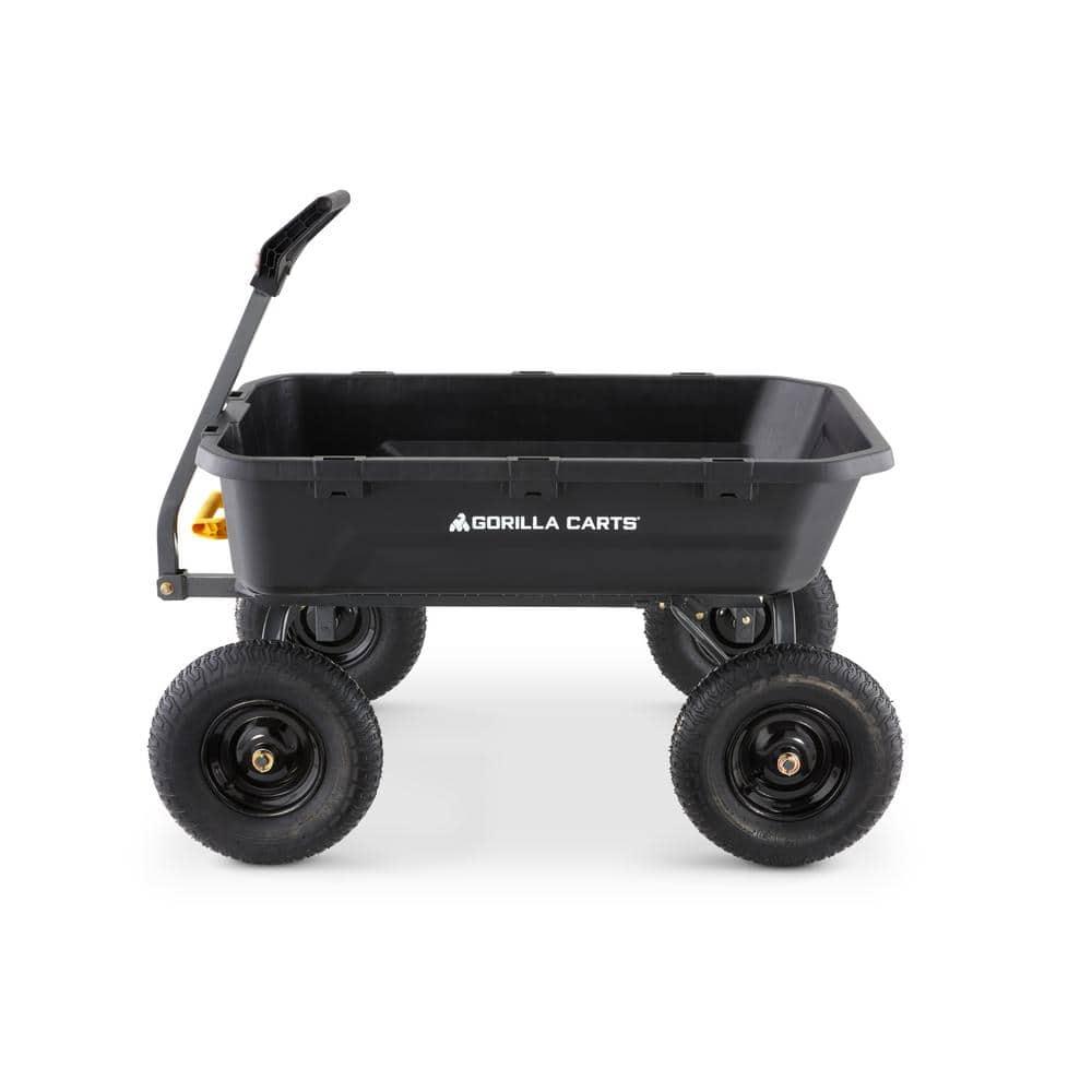 Gorilla Carts Heavy Duty 12 Cubic Foot Poly Yard Dump Cart, Garden Wheelbarrow Wagon with Pneumatic Flat Free Tires for Outdoor Lawn Utility, Black