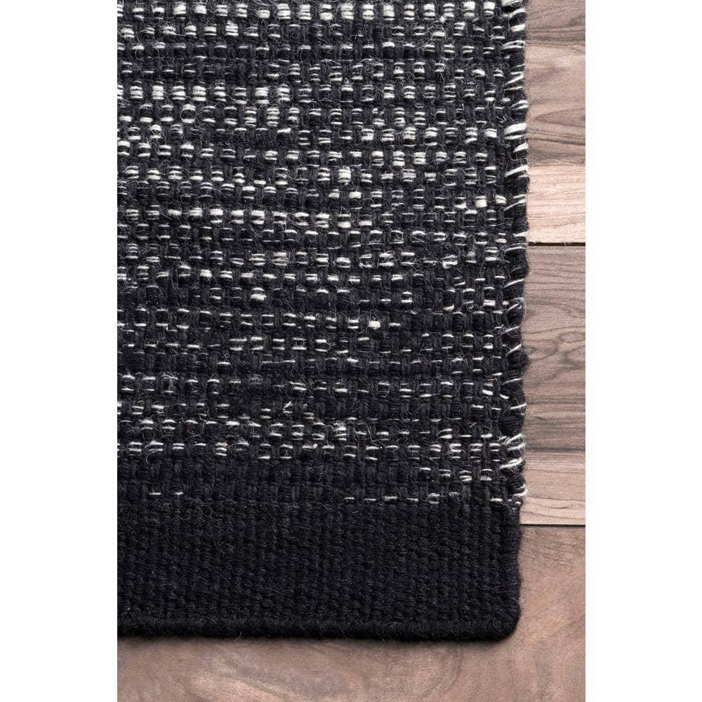 Nuloom Desantis Striped 6x9 Wool Indoor Area Rug for Living Room Bedroom Dining Room Kitchen, Black and White/Blue