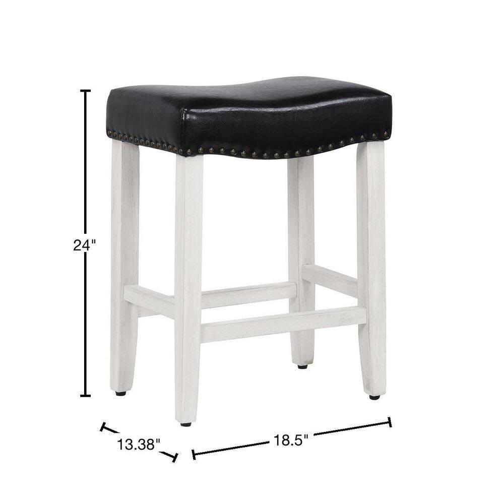 Polytrends Jameson Upholstered Polyester Antique White 24 Inch Counter Stool (Set Of 2) Antique White/Black Wood Rubberwood Footrest Leather Glam