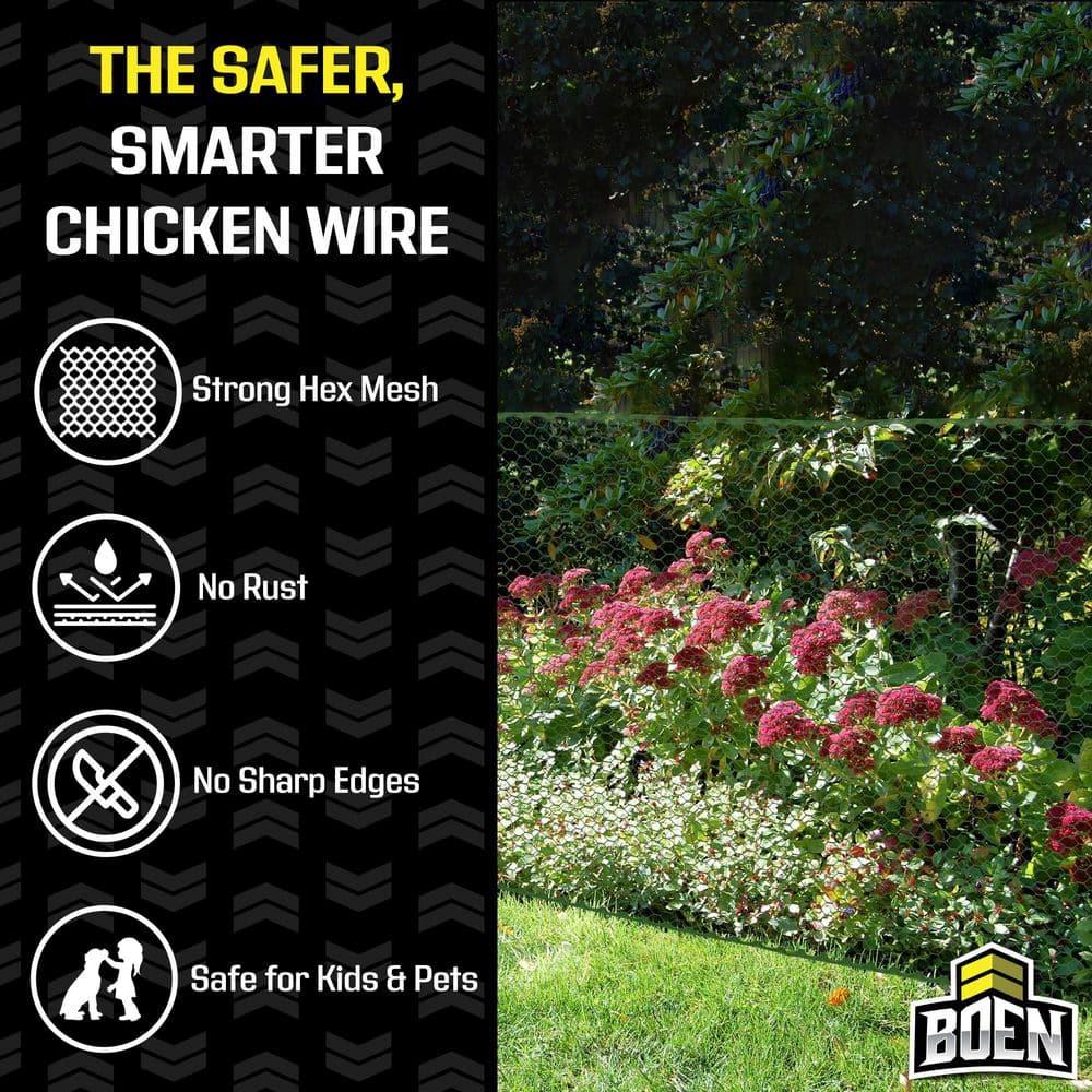 Boen Plastic Hex Chicken Wire Mesh Temporary Fence Roll 2' x 25' with Rust Resistant