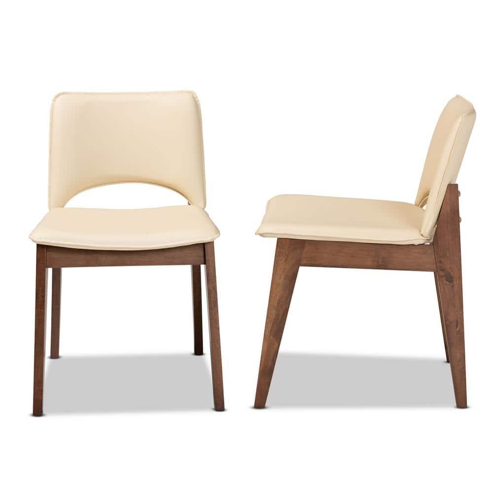 2pc Afton Faux Leather Upholstered and Wood Dining Chair Set Beige/Walnut Brown - Baxton Studio