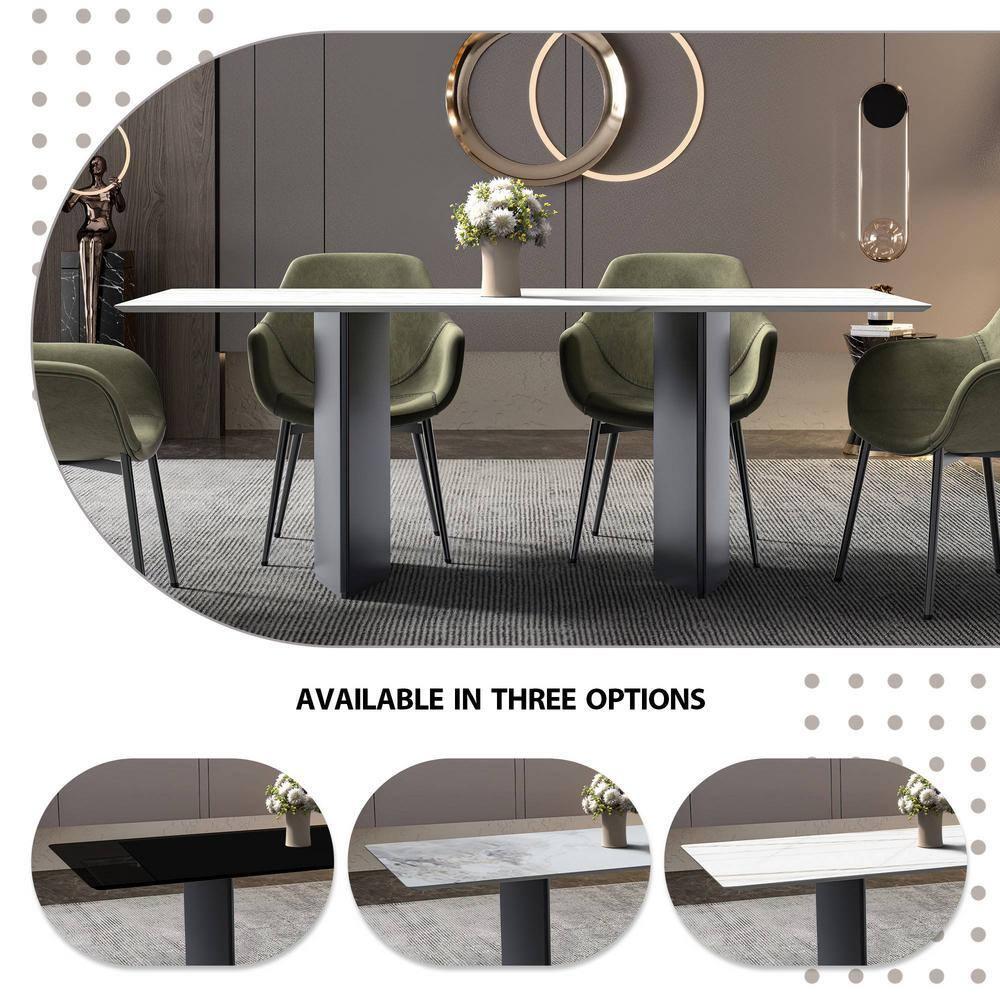LeisureMod Lior Modern Dining Table Rectangular Kitchen Table Furniture with Sintered Ston Tabletop in Black Steel for Kitchen and Dining Room in White Gold
