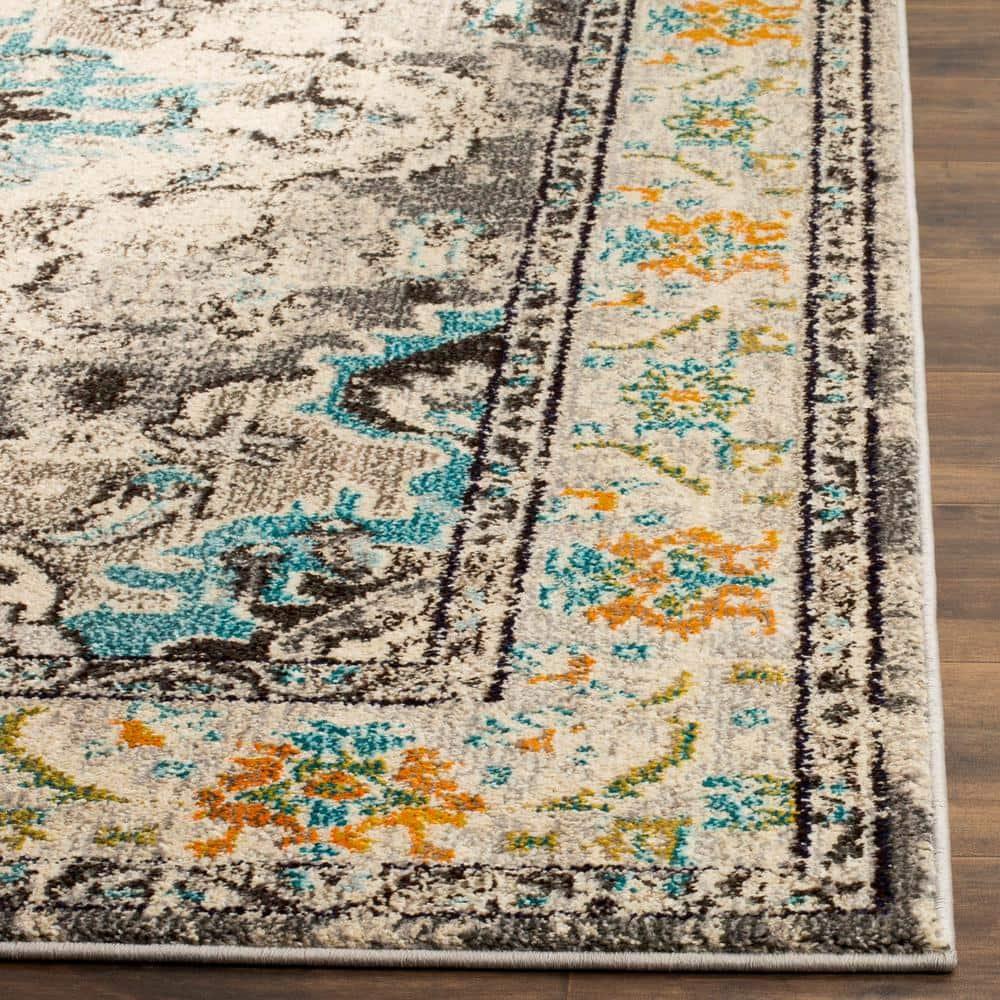 Monaco MNC243 Power Loomed Indoor Runner Rug - Grey/Light Blue - 2'2"x8' - Safavieh