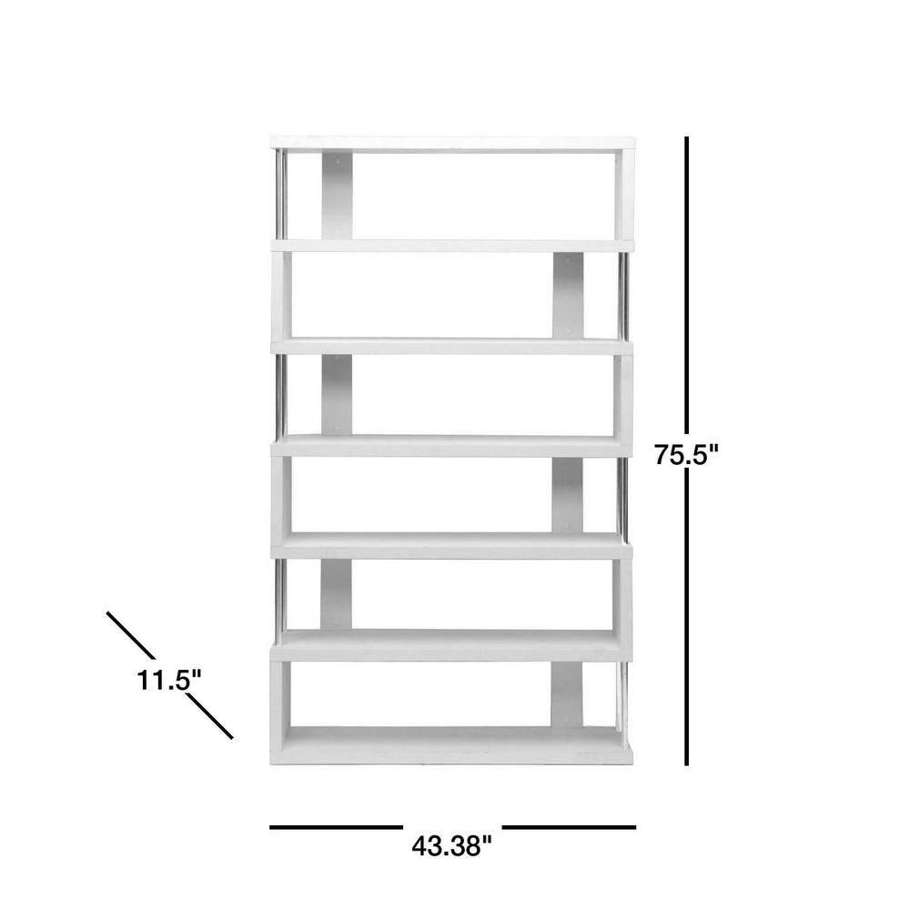 75.5" Barnes Six Shelf Modern Bookshelf White - Baxton Studio: Farmhouse Style, Wood Composite, 6-Tier Storage