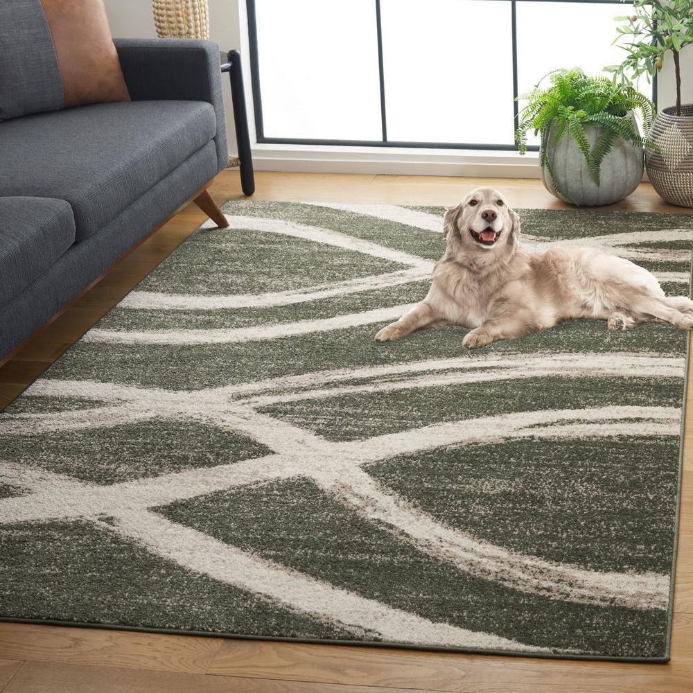 SAFAVIEH Adirondack Isidor Geometric Area Rug, Dark Green/Ivory, 6' x 9'