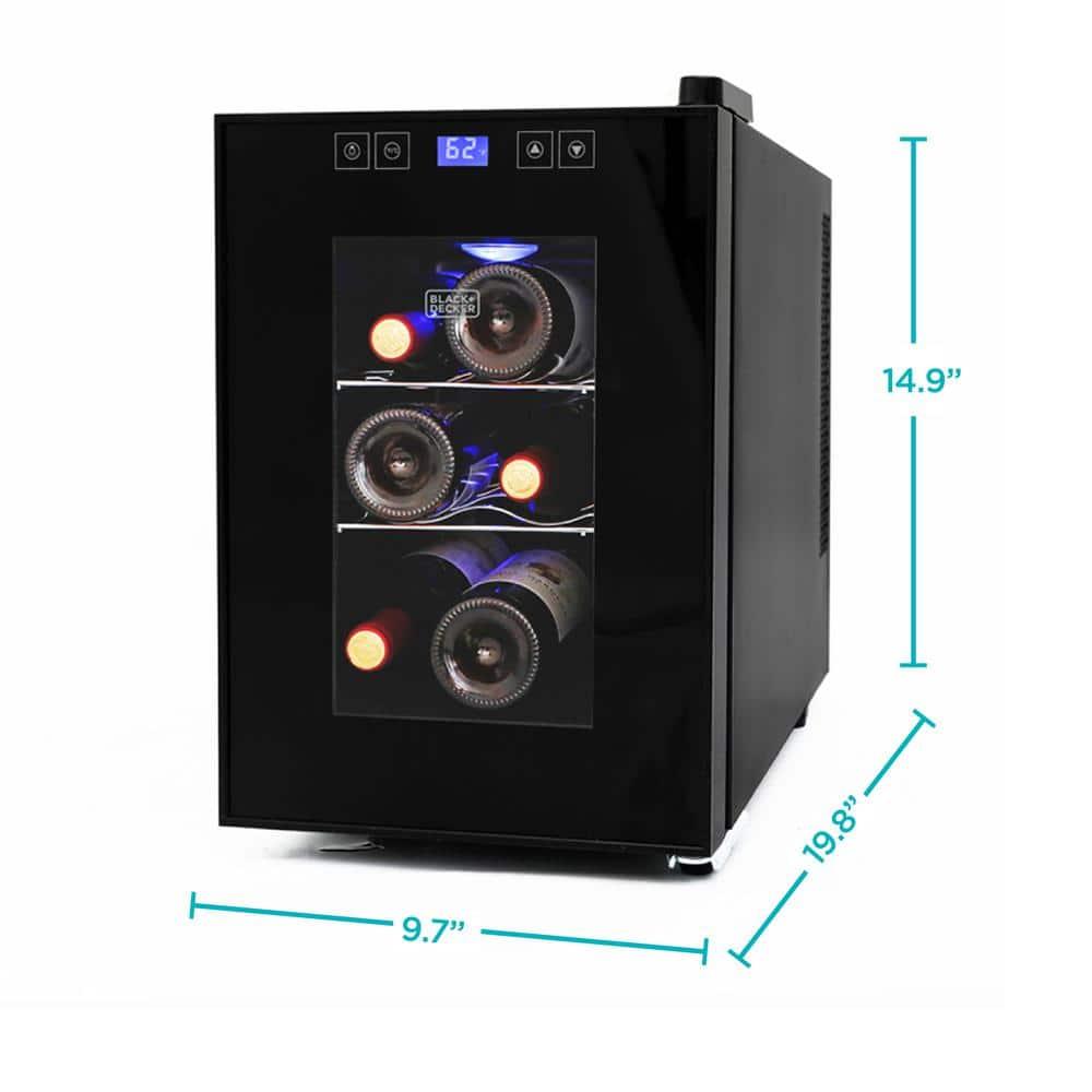 BLACK+DECKER 6 Bottle Wine Fridge, Thermoelectric Small Wine Cooler, Mini Wine Fridge with Triple Pane Clear Glass Door