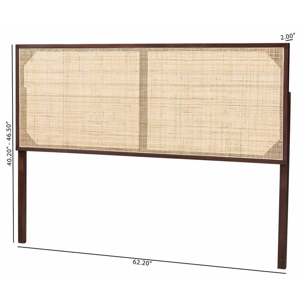 bali & pari Queen Aurelia Bayur Wood & Rattan Headboard Dark Brown/Natural Brown: Bohemian Design, Wall/Bed Frame Mount