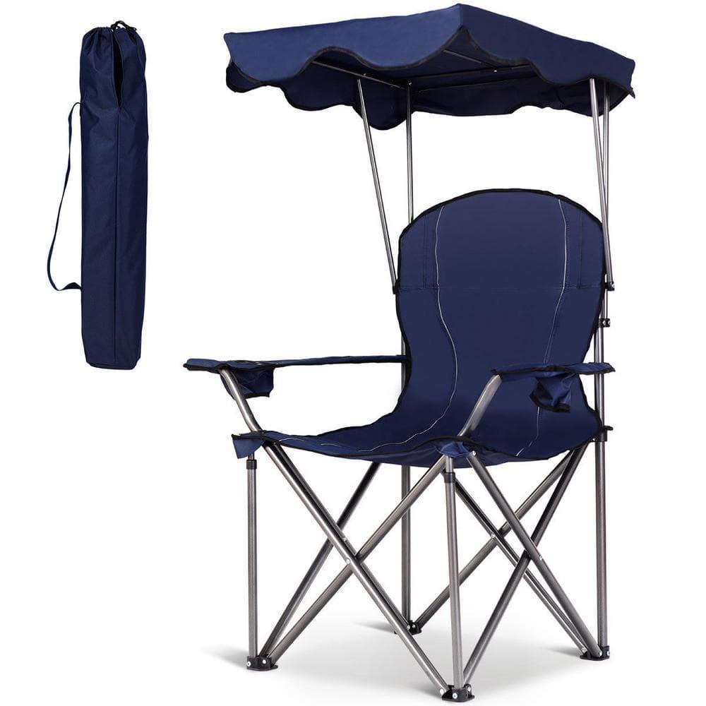 Topcobe Portable Folding Beach Canopy Chair with Cup Holders, Camping Chairs with Canopy, Blue