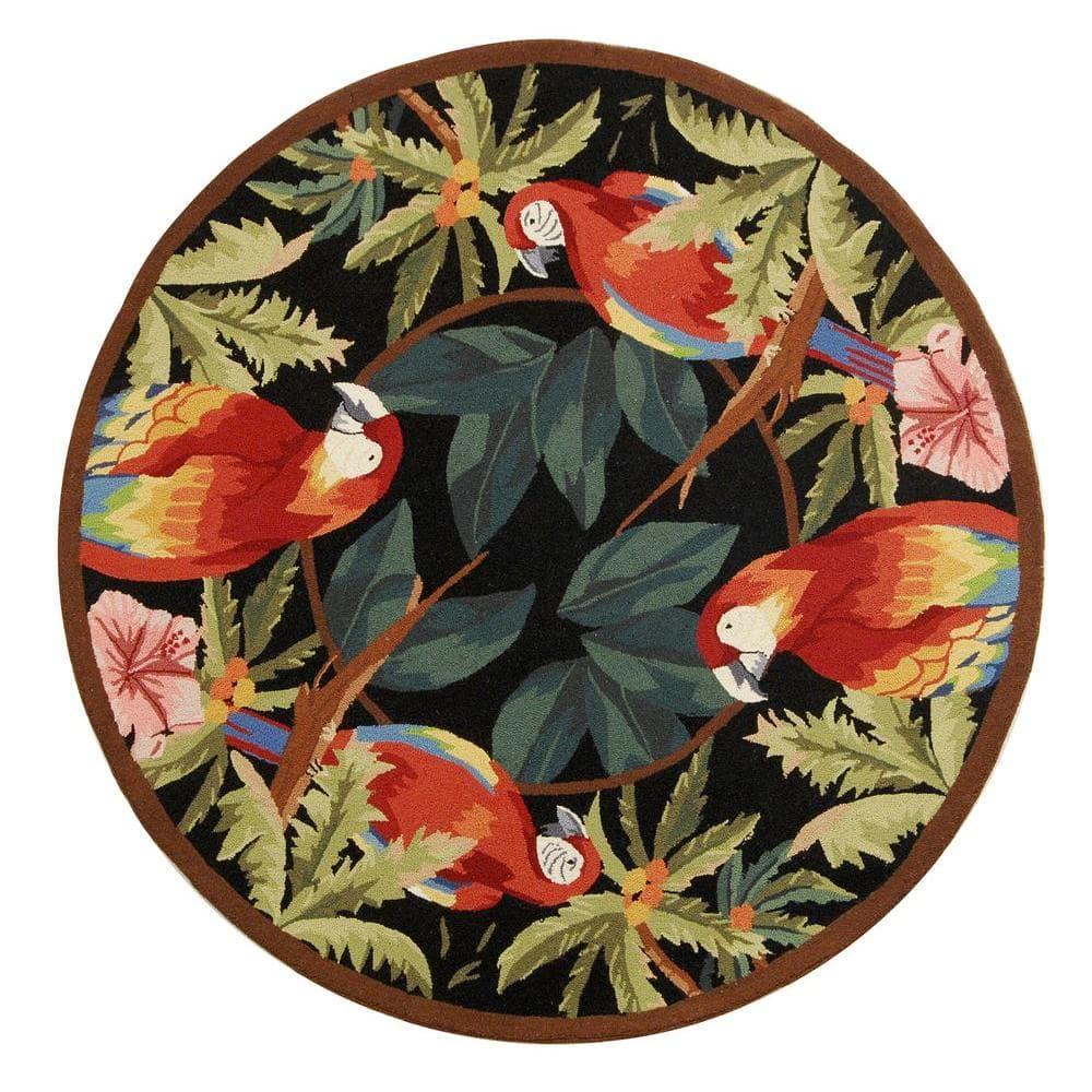 SAFAVIEH Chelsea Dewayne Parrot Lovers Wool Area Rug, Black, 3' x 3' Round