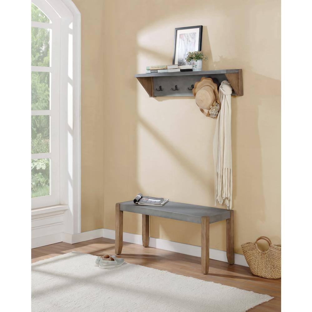Newport 40" Coat Hook with Shelf and Faux Concrete Bench Set