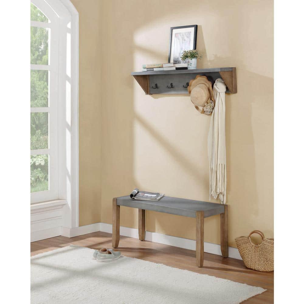 Newport 40" Coat Hook with Shelf and Faux Concrete Bench Set