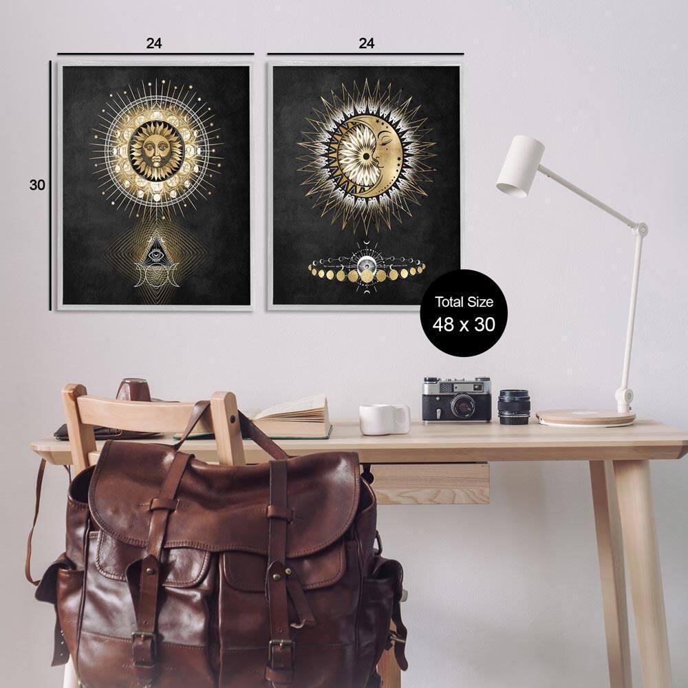 Stupell Industries Astral Eye & Moon Phases Astrology & Stars Painting Gray Framed Art Print Wall Art, 24 x 30, Set of 2