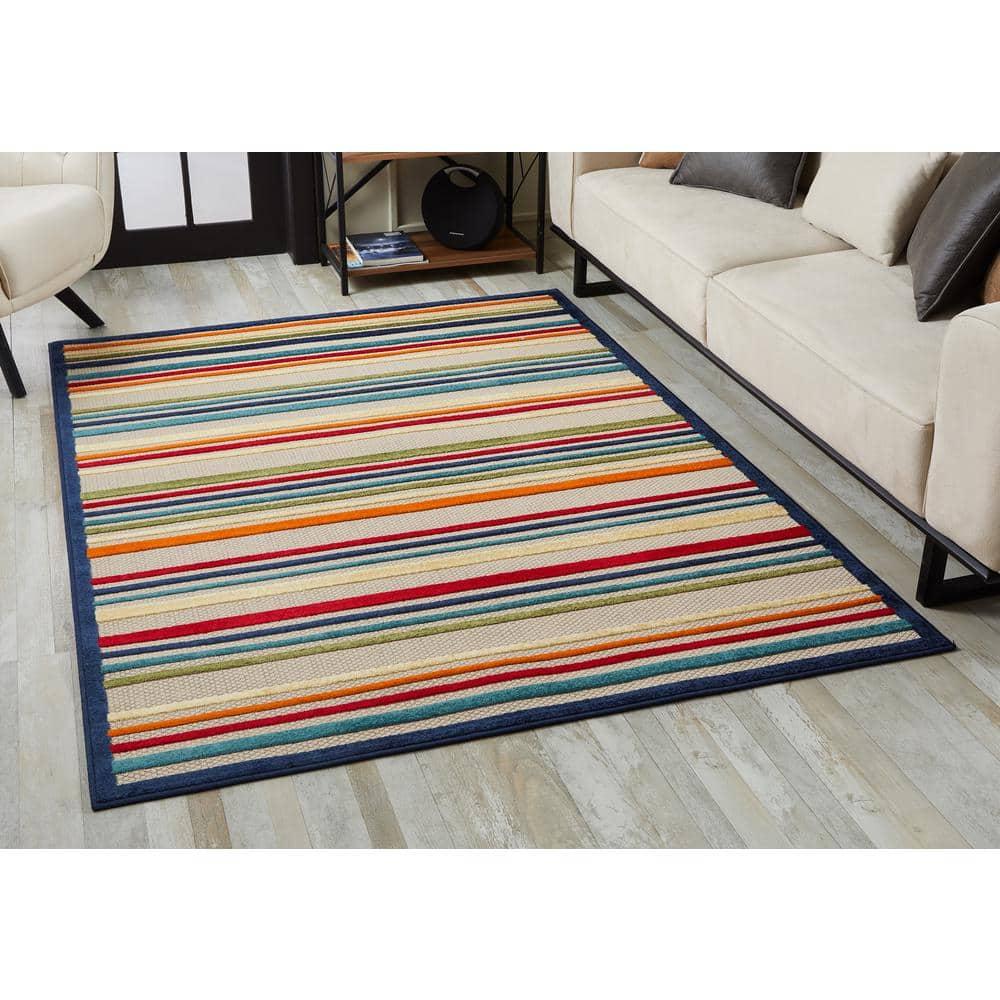 Calla Ivory/Multi Stripes 3 ft. x 5 ft. Striped Indoor/Outdoor Accent Rug