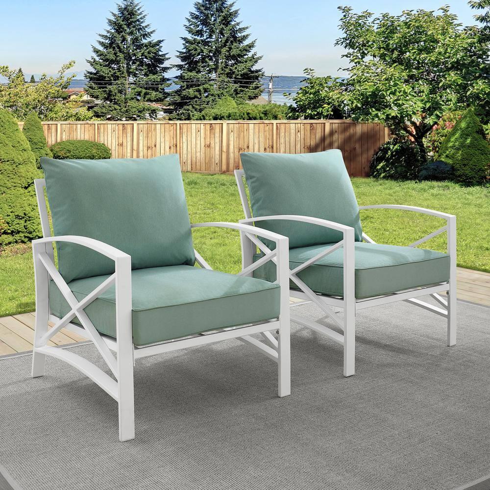 2pk Kaplan Outdoor Steel Arm Chairs Mist/White - Crosley