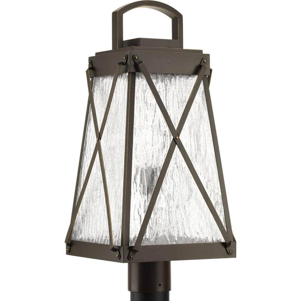 Progress Lighting, Creighton, 1-Light Outdoor Post Lantern, Antique Bronze, Clear Water Glass Shade