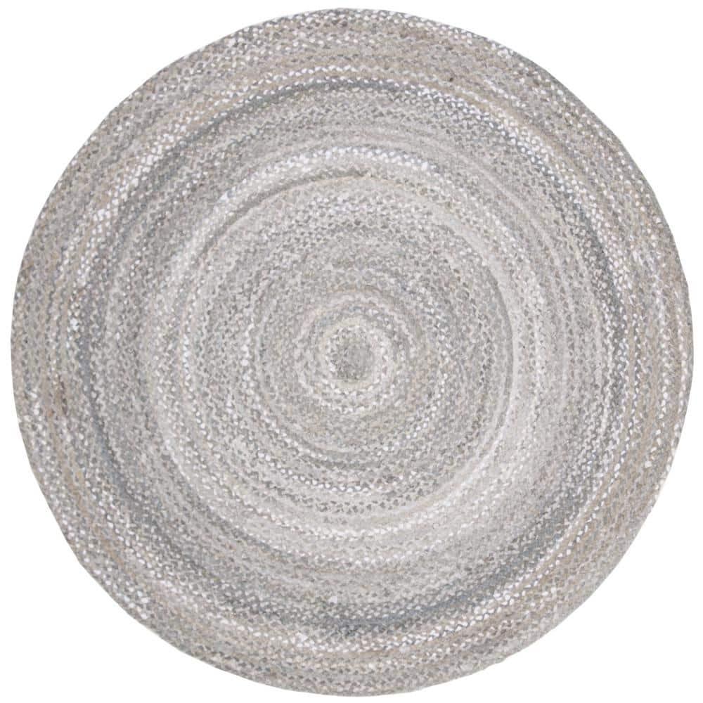 Braided BRD452 Hand Woven Indoor Area Rug - Light Grey - 5' Round - Safavieh