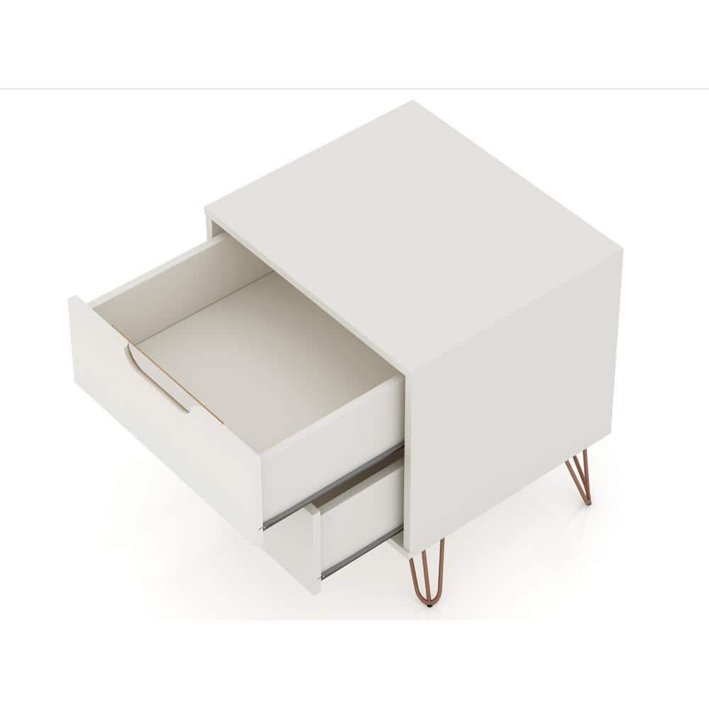 Set of 2 Rockefeller 2 Drawer Nightstands Off White - Manhattan Comfort: Modern Splayed Metal Legs, MDF