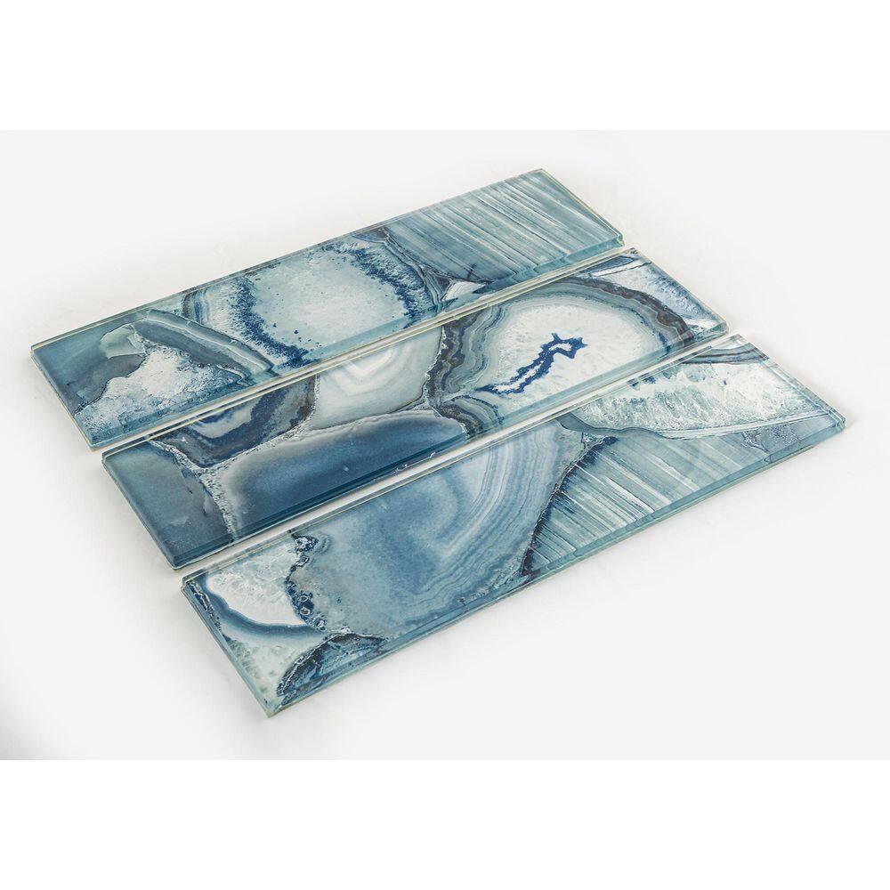 Muestra: Azul Capri Místico de 3 Pulgadas. x 12 Pulgadas. Azulejo de Pared de Mosaico de Vidrio Pulido con Apariencia de Mármol y Junta de Ladrillo Del Metro