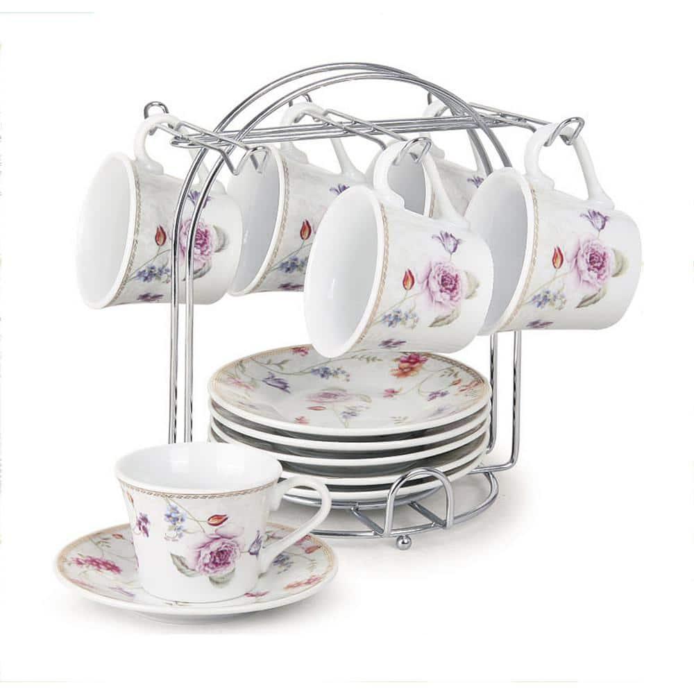 Lorren Home Trends 80-2020 Cups and Saucers, One Size, Purple