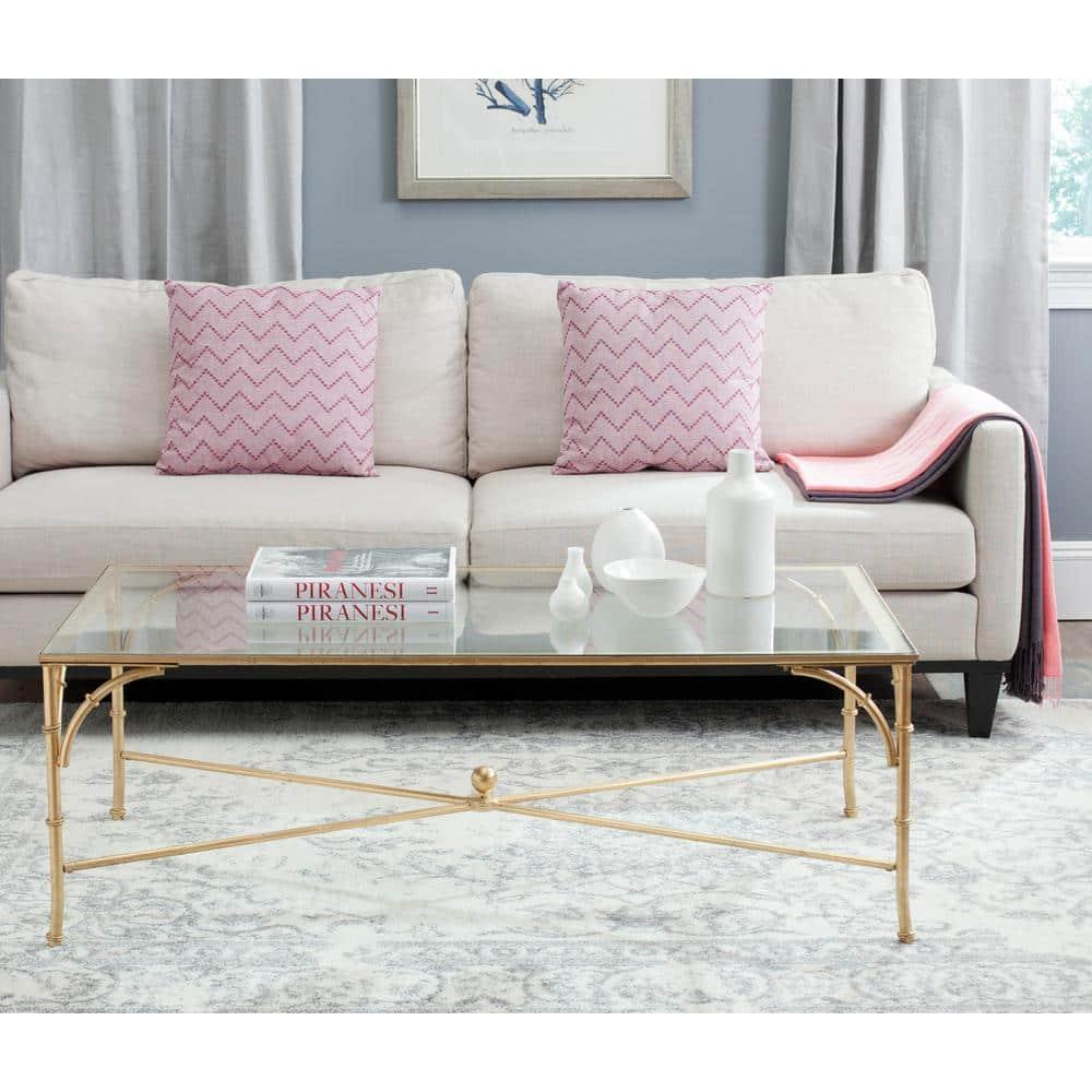Maurice Gold Gilt Iron and Tempered Glass Rectangular Coffee Table