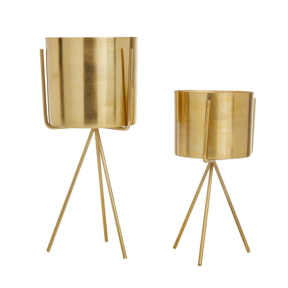 Medium Gold Iron Cylinder Plant Container Set