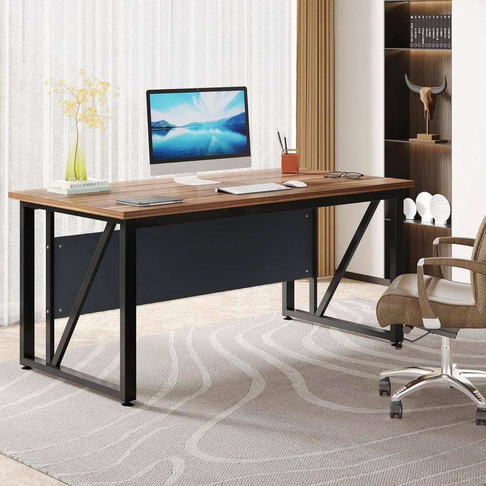 Tribesigns 55 inches Simple Computer Desk, Home Office Desk Writing Table for Workstation, Brown and Black