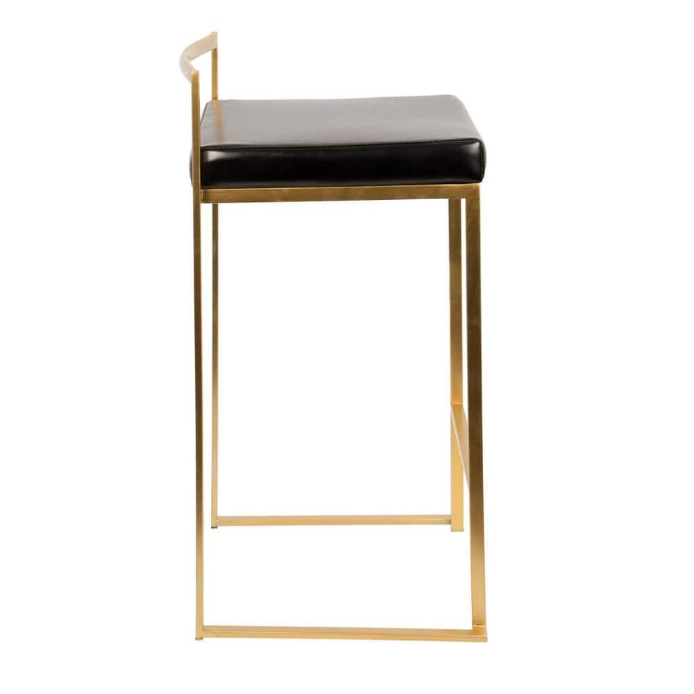 Set of 2 27" Fuji Contemporary Counter Height Barstool Black - Lumisource: Padded, Stackable, Metal Frame, Faux Leather