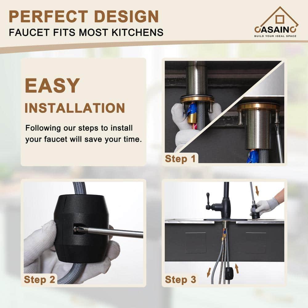 CASAINC 1.8 GPM Single-Handle Spring Pull-Down Kitchen Faucet Single Hole Faucet