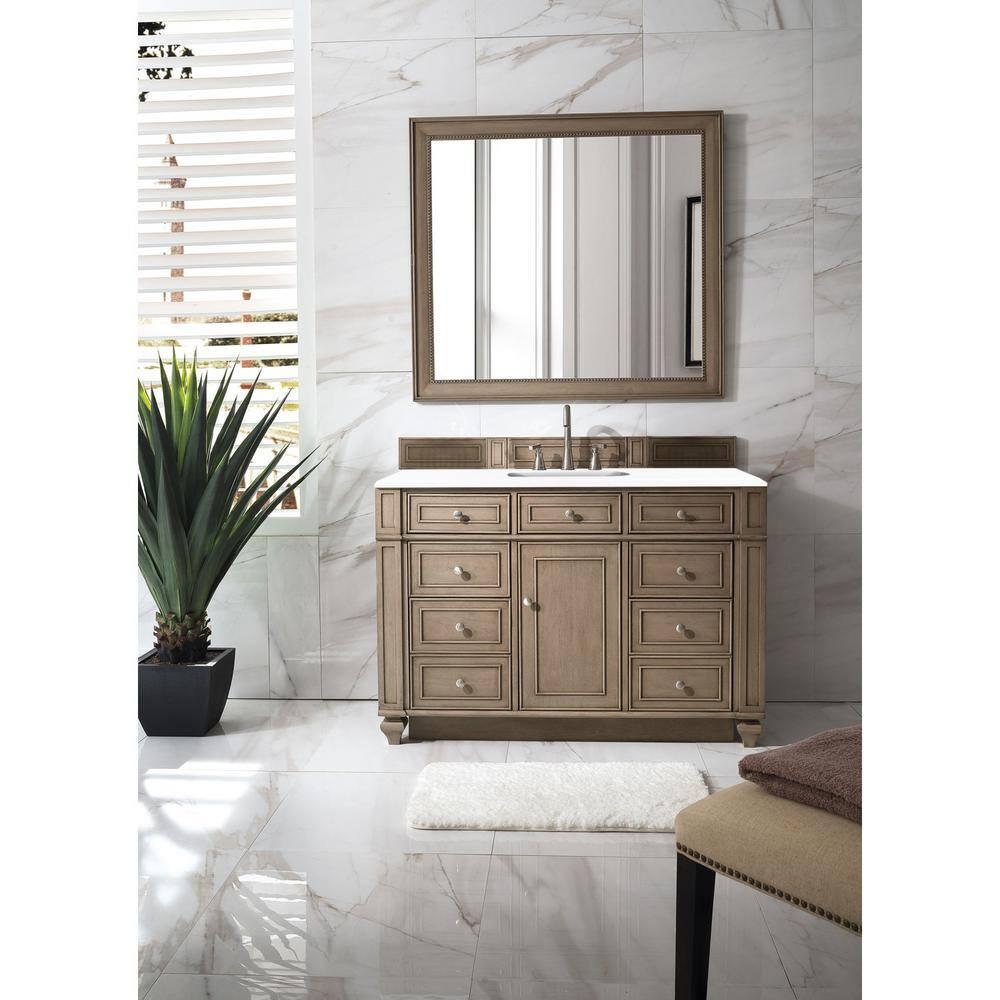 James Martin Vanities 48" Single Vanity, Whitewashed Walnut w/ 3 CM White Zeus Quartz Top