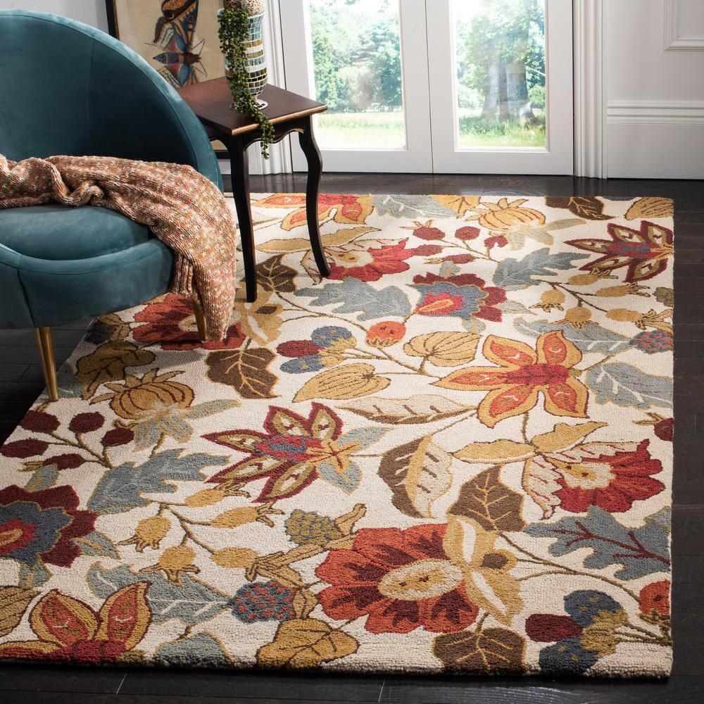 SAFAVIEH Blossom Lena Floral Flowers Wool Area Rug, Ivory/Multi, 2'6" x 4'