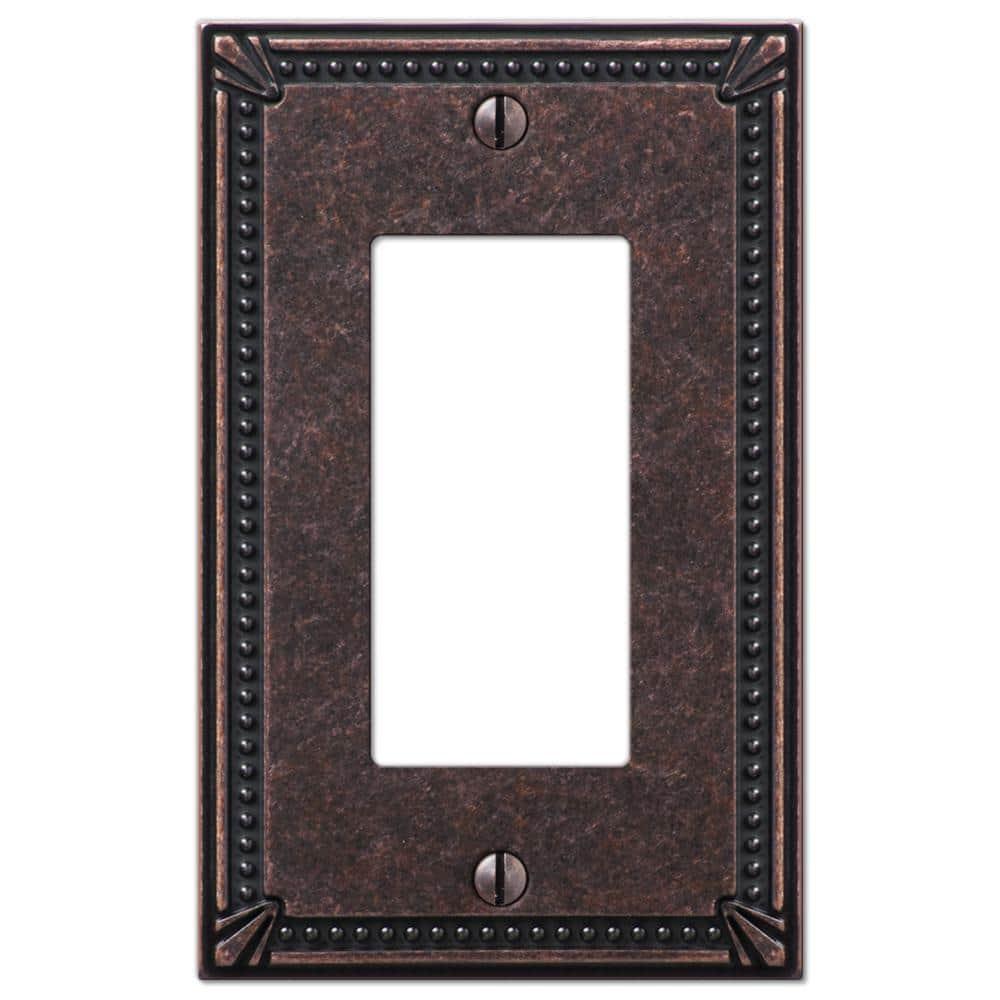 Amerelle 74RAZ Imperial Bead Wallplate, 1 Rocker, Cast Metal, Tumbled Aged Bronze, 1-Pack