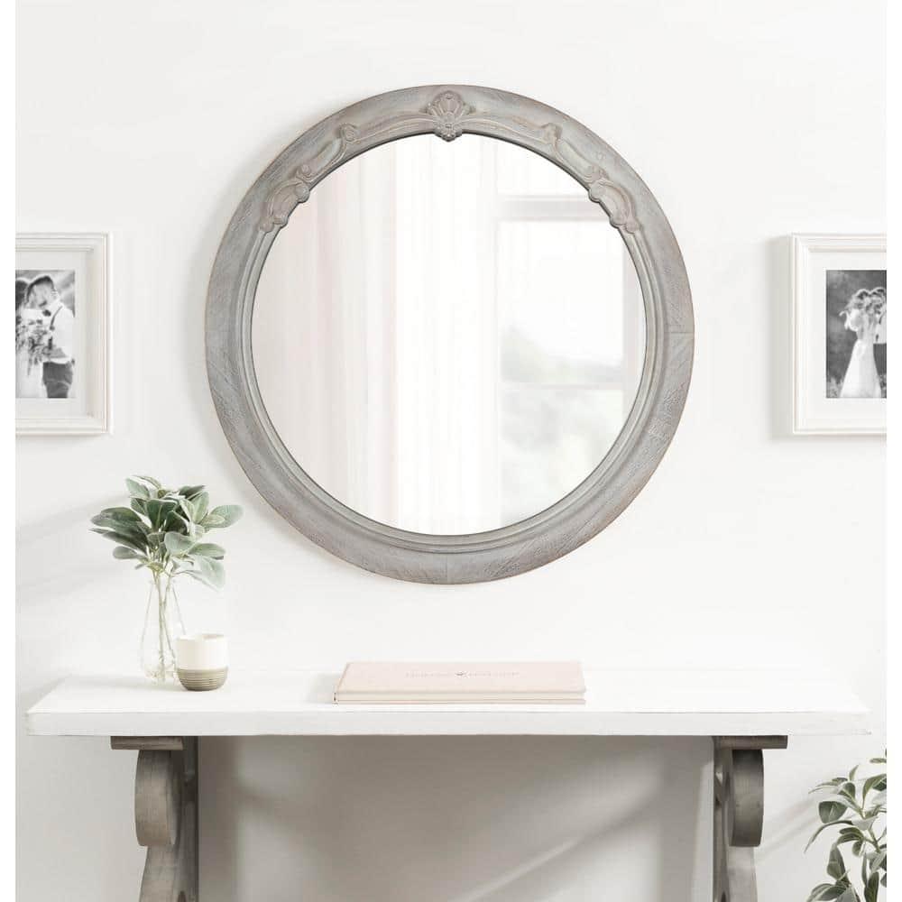 Kate and Laurel Irelyn Round MDF Round Mirror, 26" Diameter, Gray