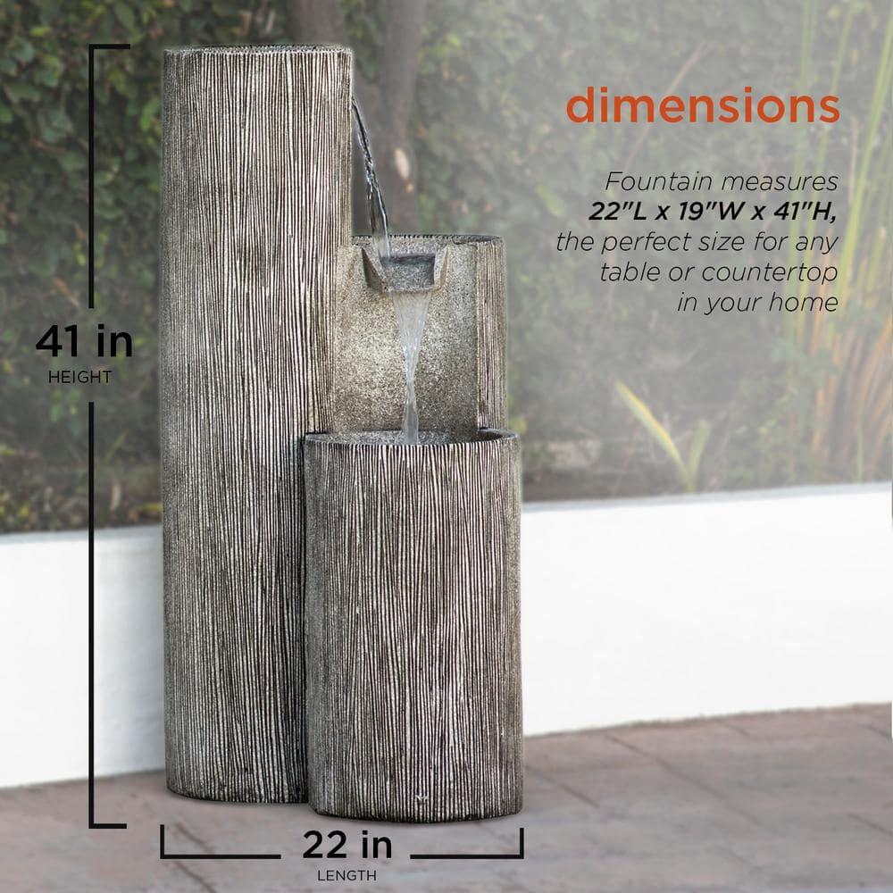 41" Resin Outdoor Tiering Column Zen Fountain with LED Lights Gray - Alpine Corporation