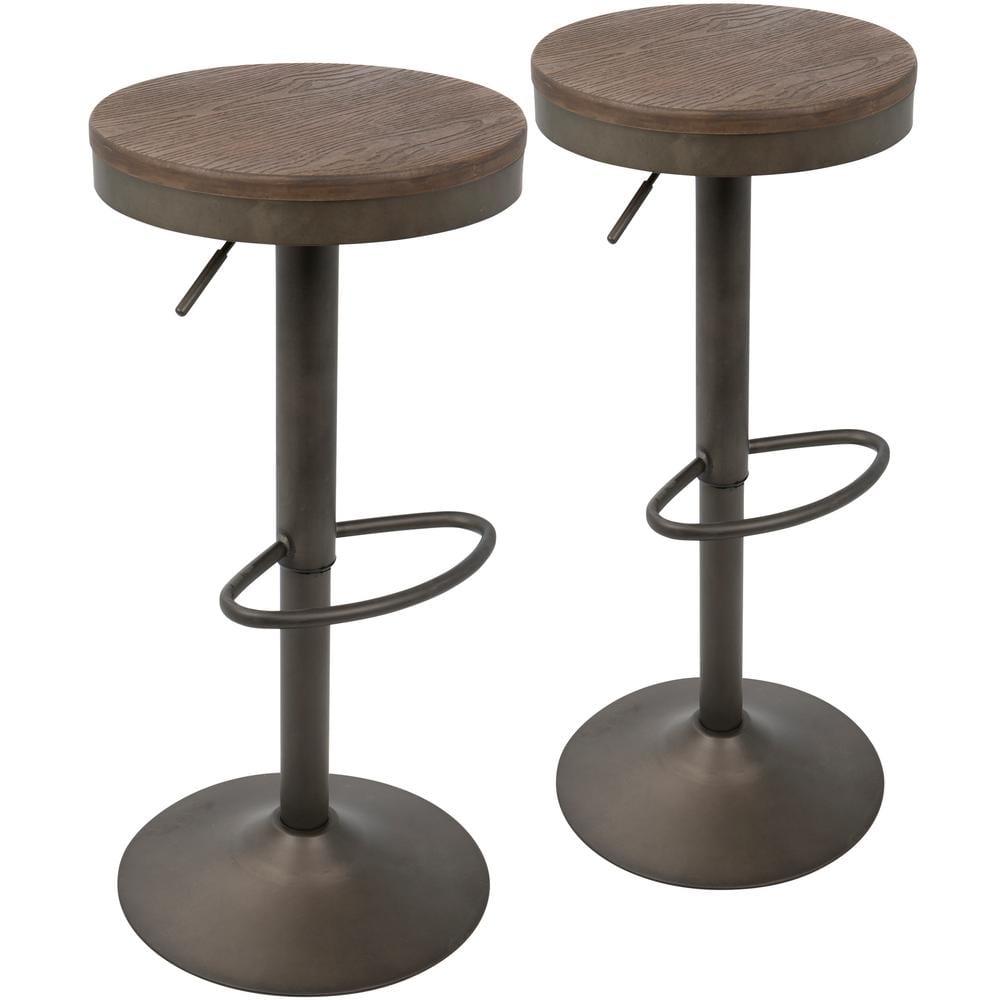 Set of 2 Dakota Adjustable Industrial Barstools Antiqued Wood - Lumisource: Metal Frame, 22.75" to 30.75" Height Range