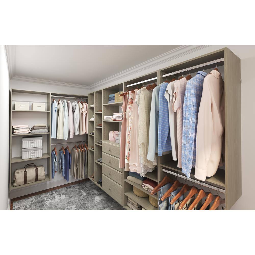 Weathered Grey Medium Wood Closet System with Satin Nickel Hardware