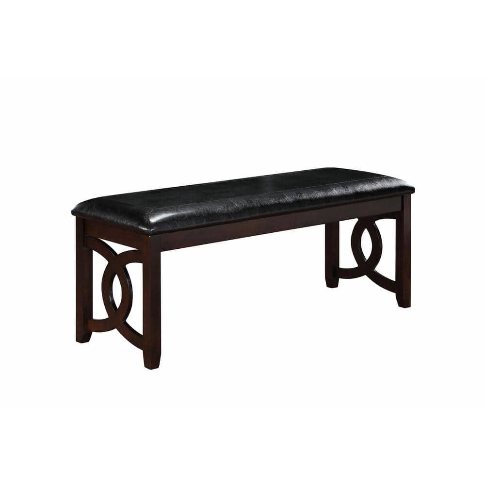 Furniture Gia 46" Solid Wood and Faux Leather Bench in Ebony Black