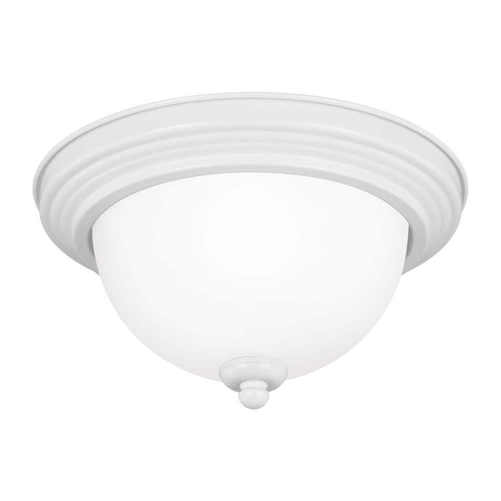 Geary 10.5 in. 1-Light White Ceiling Flush Mount with Satin Etched Glass