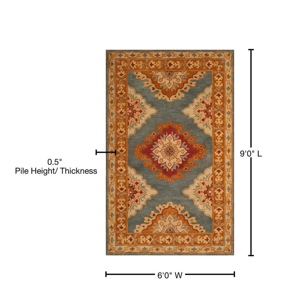 SAFAVIEH Heritage Lewis Traditional Wool Area Rug, Blue/Rust, 6' x 9'