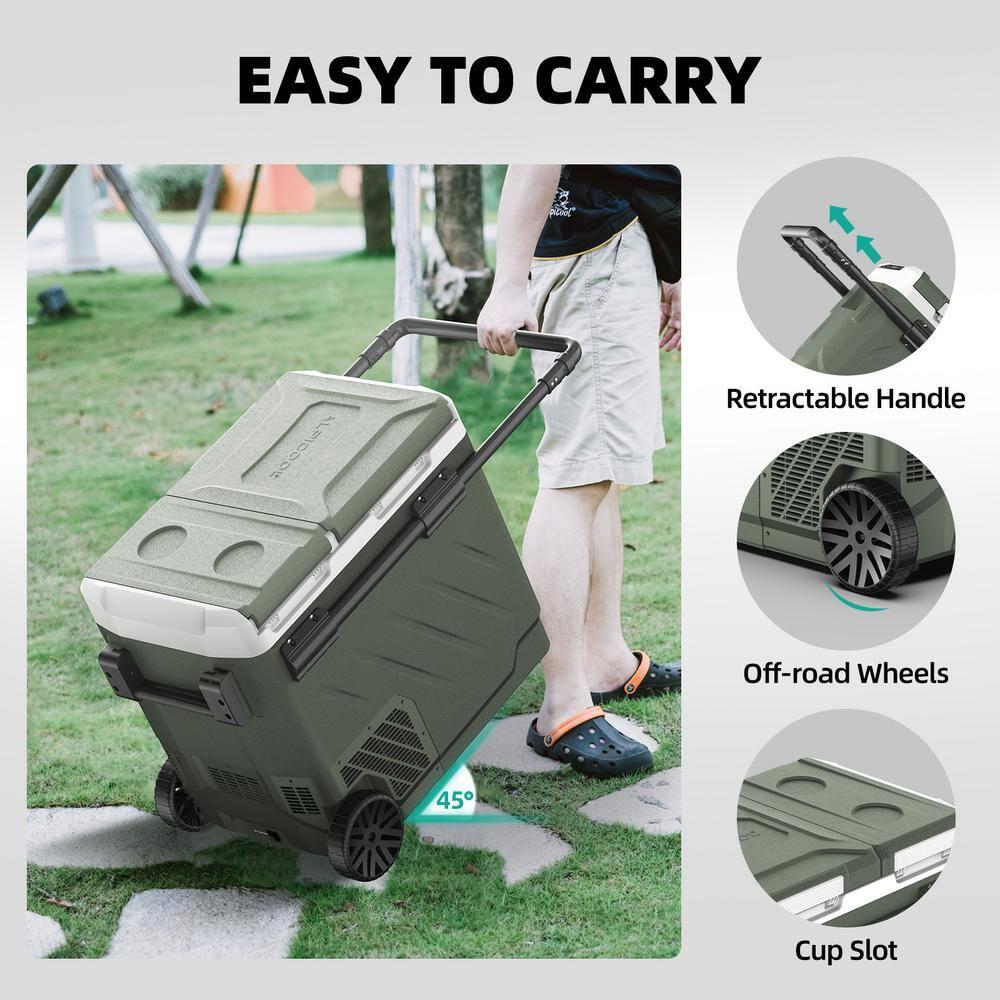 ALPICOOL 12V/24V/220V Portable Car Fridge, 42 Qt Dual Zones Large Capacity Freezer or Cooler for Freezing Food or Drink, Robust Wheels & Retractable Handle Portable Car Refrigerator for Easy Moving, Smart & User Friendly Design for Long-Trip, Camping, Picnic